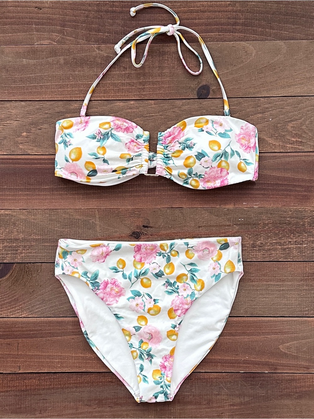 NWOT Victoria’s Secret Floral Lemon Bandeau Bikini Set